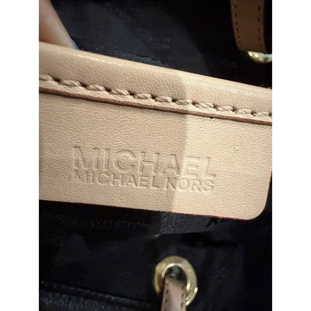 Michael Kors Black Pebbled Leather Tote Bag Pink Blush Straps Shoulder Purse Bag - Picture 7 of 8